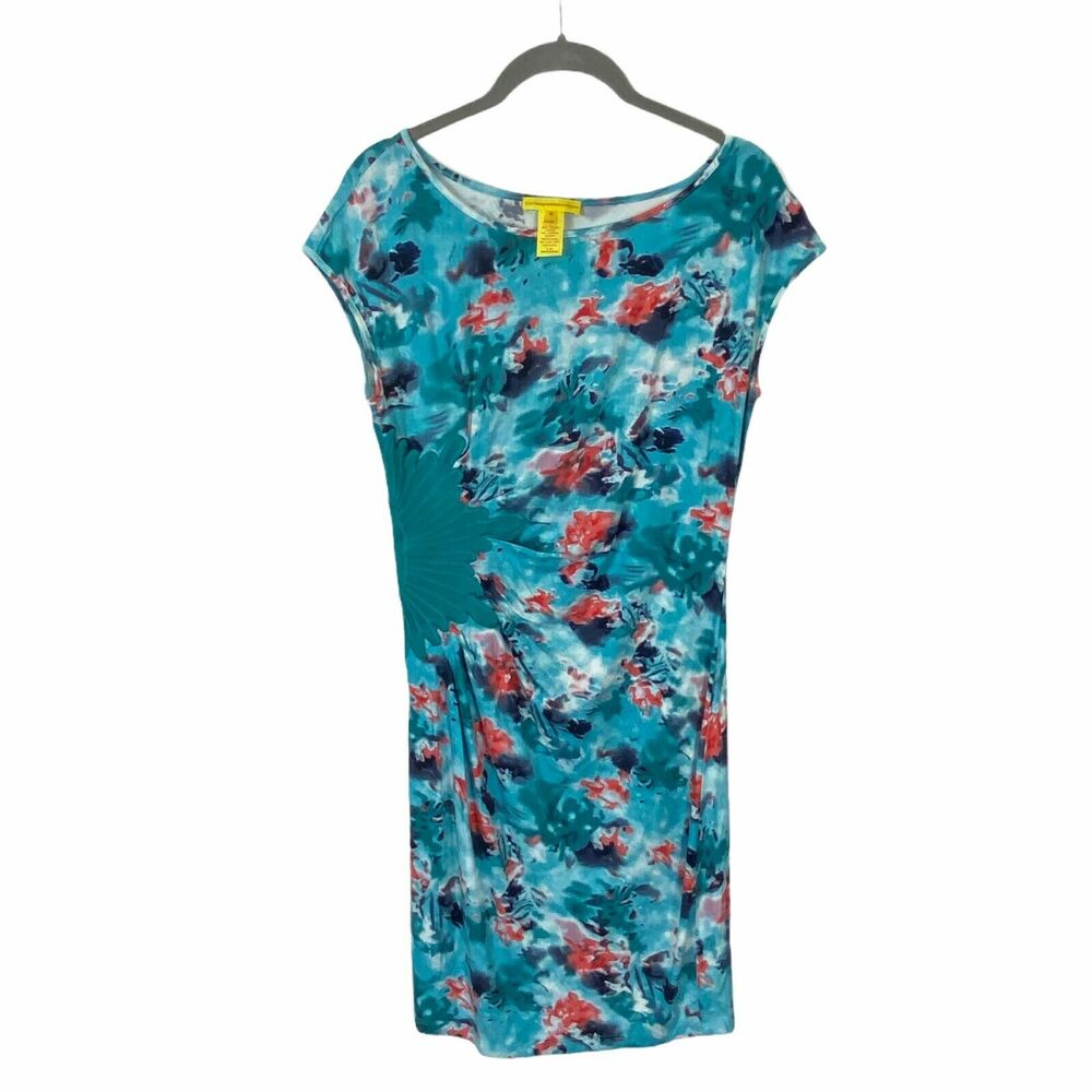 Catherine Malandrino Bodycon Dress Women's Turquoise Orange White Ruched Side M